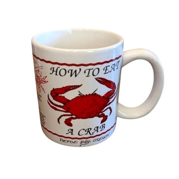 How To Eat A Crab Ceramic Mug 3.75" Diameter White With Red Crab Graphics - Picture 1 of 6